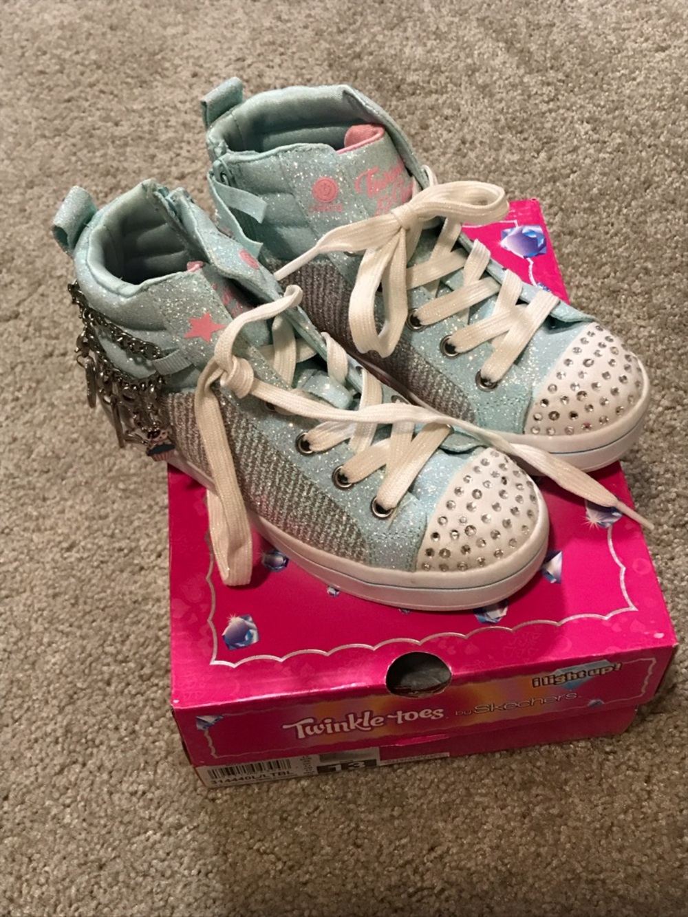 Preowned Girls Hi Top Twinkle Toes Sketchers Sneakers w bling - 13